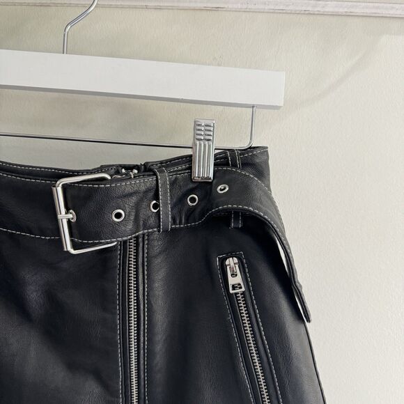 Topshop Black Faux Leather Mini Skirt Grunge Size 8 - Picture 4 of 4